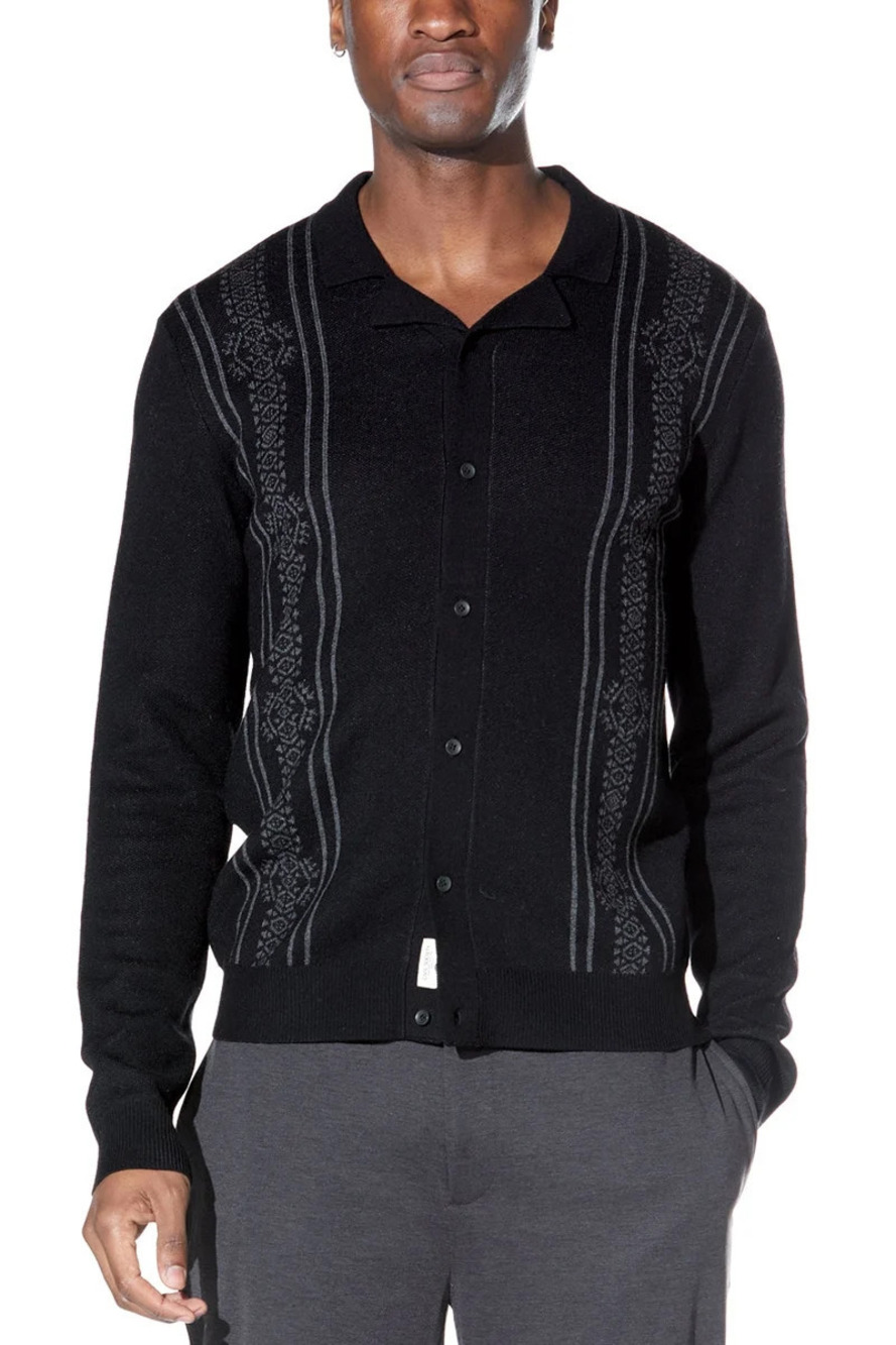 Civil Society Black Knit Full Placket Sweater Shirt/24470